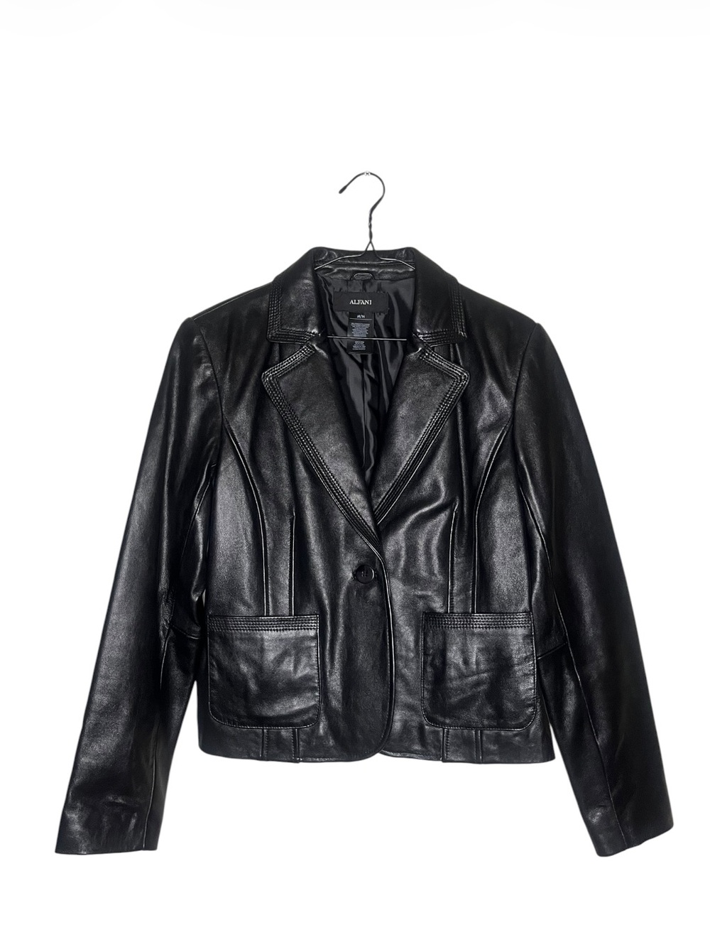 Alfani Black Leather Notch-Lapel Jacket
